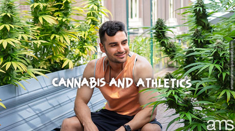 cannabis and athletics athlete on his terrace in amsterdam with some cannabis plants